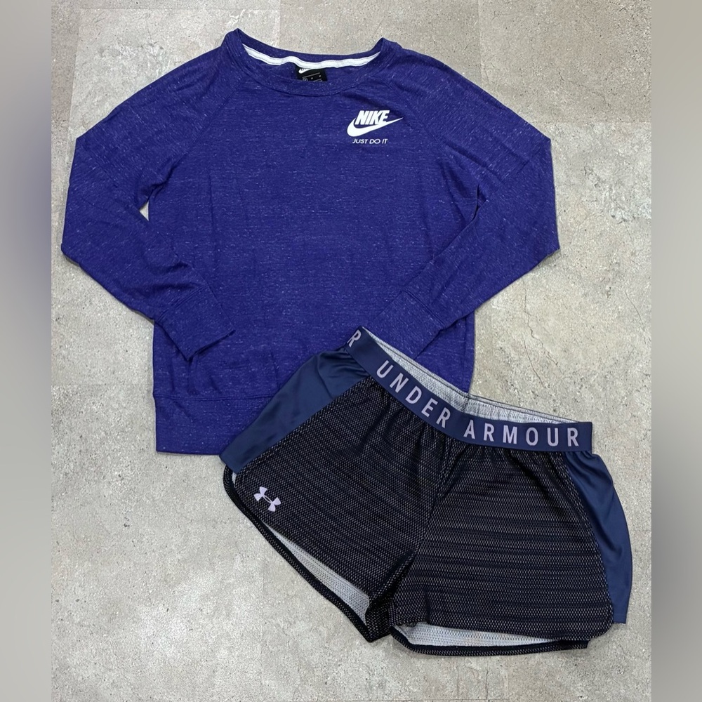 Women’s NIKE/UNDER ARMOUR Athletic Shorts & Sweatshirt, sz Medium